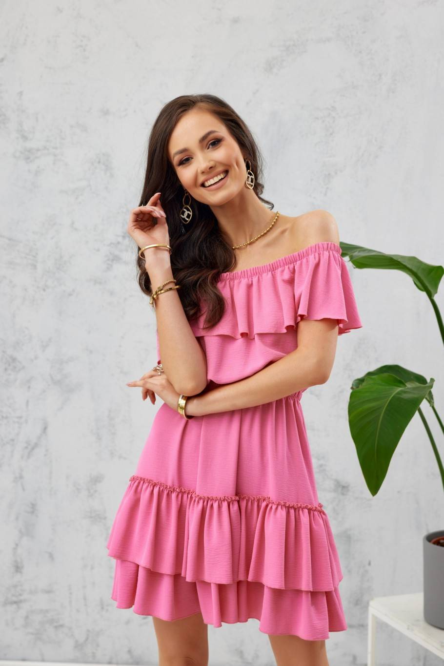 Off-the-shoulder mini dress with short sleeves AMA