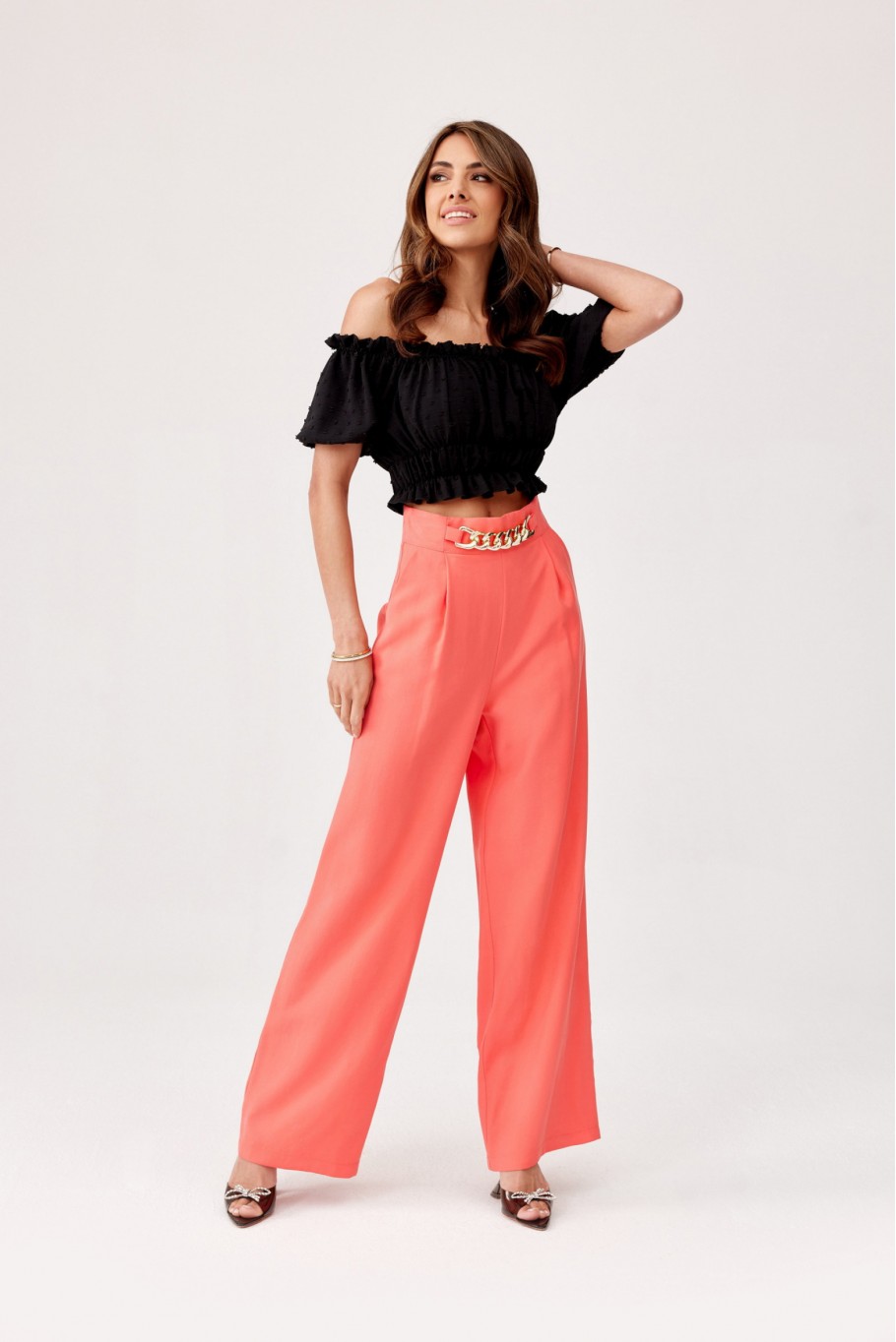 Audrey - wide women's trousers with a decorative chain POM