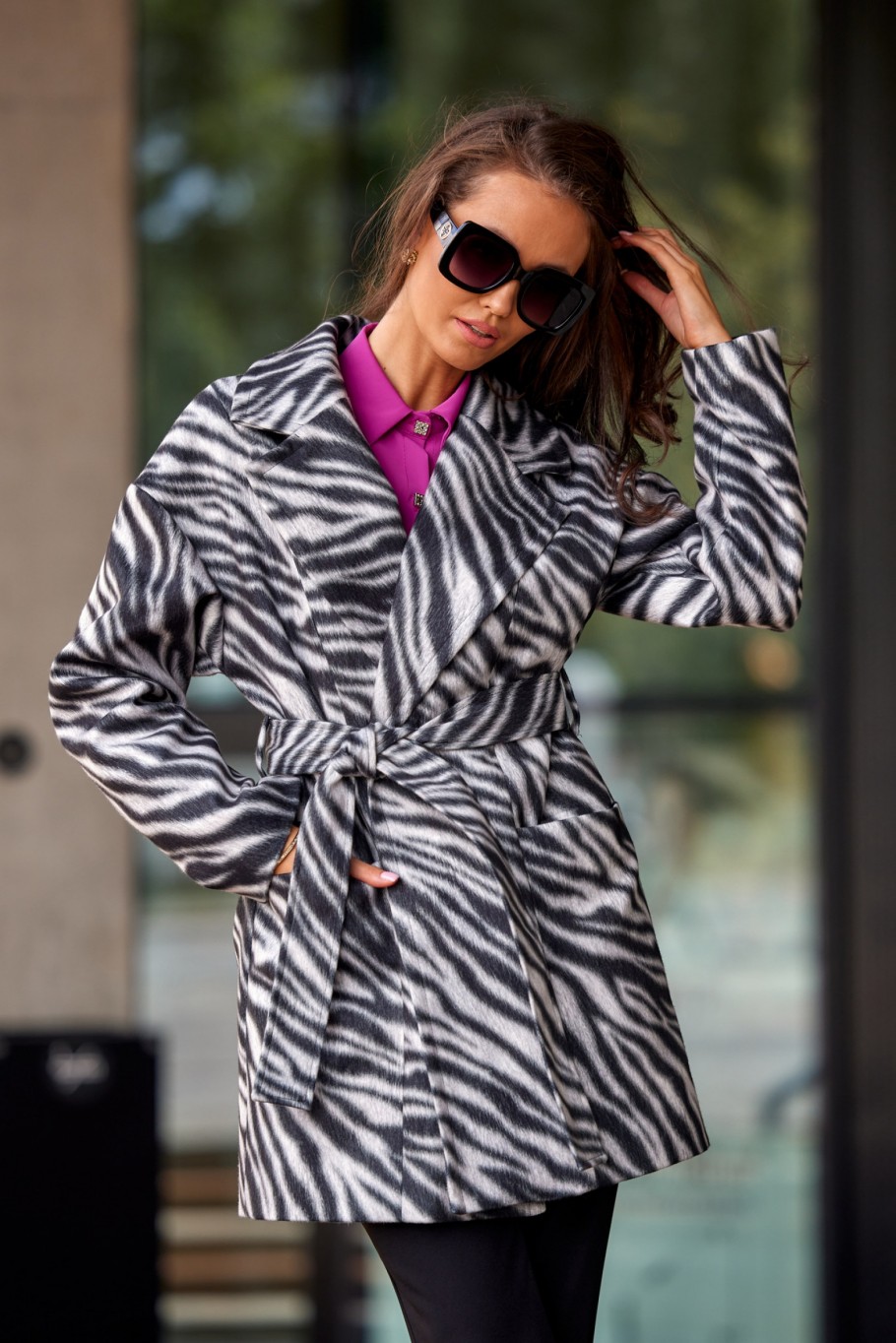 Terra - short coat with animal print ties CZB