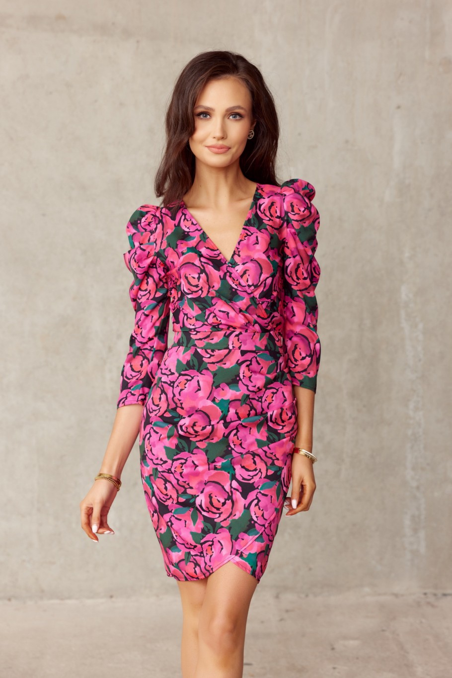 Laura - patterned dress with 3/4 sleeves E10