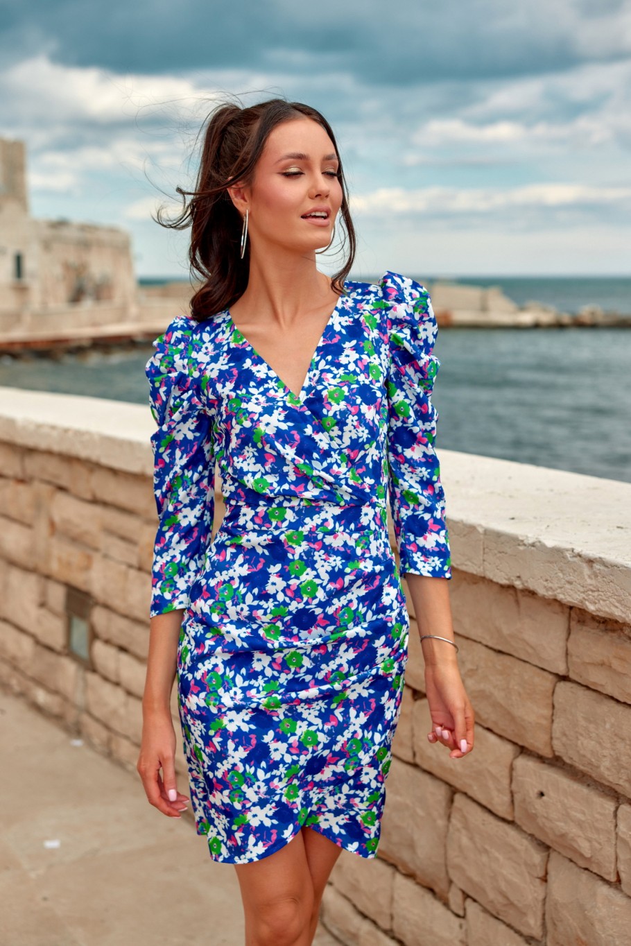 Laura - patterned dress with 3/4 sleeves F28
