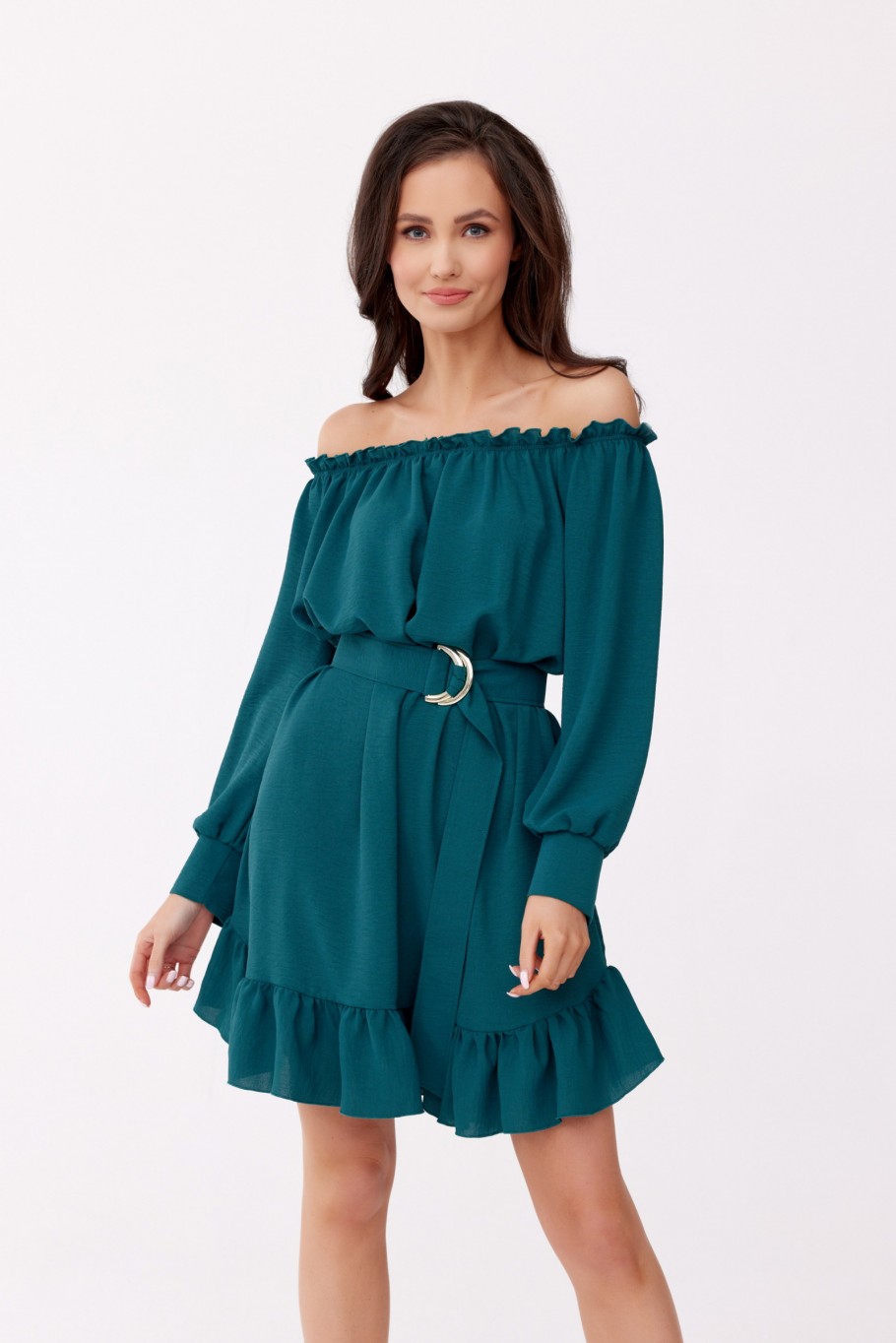 Cindy - off-the-shoulder dress with ruffles and adjustable belt BUT