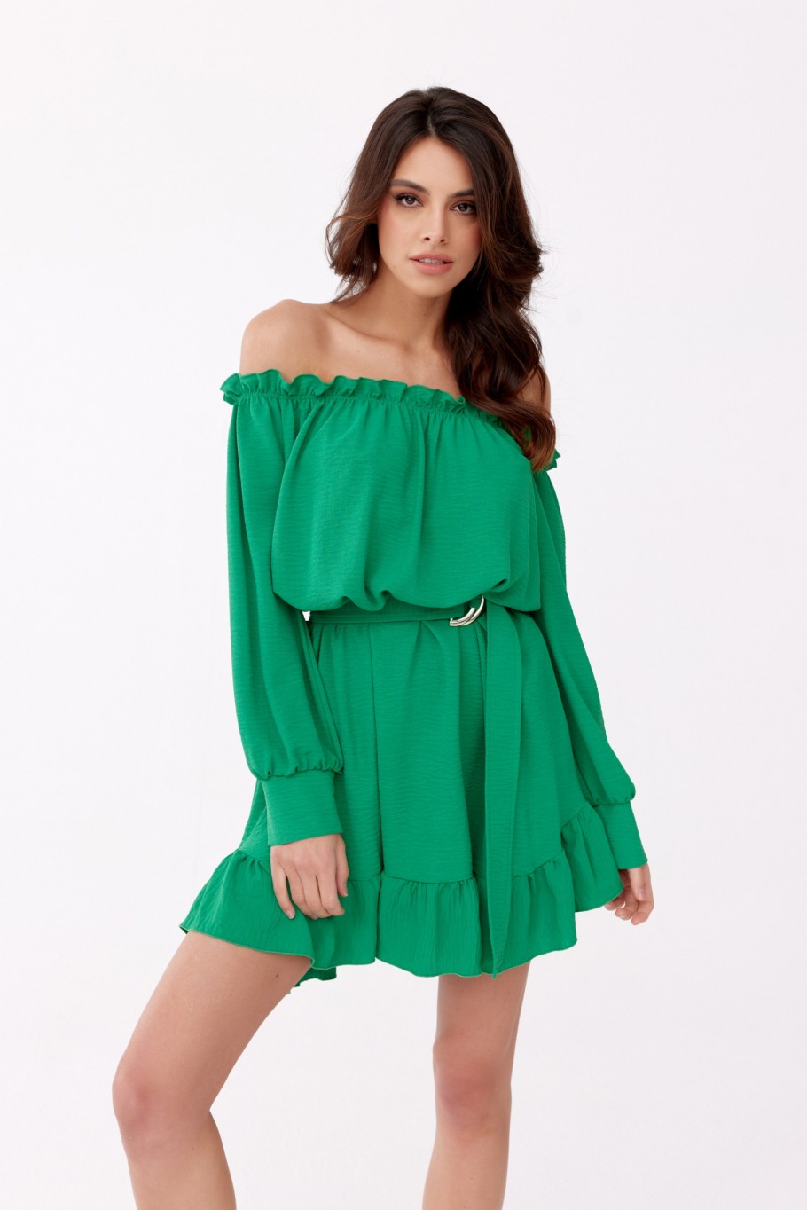 Cindy - off-the-shoulder dress with ruffles and adjustable belt ZIE