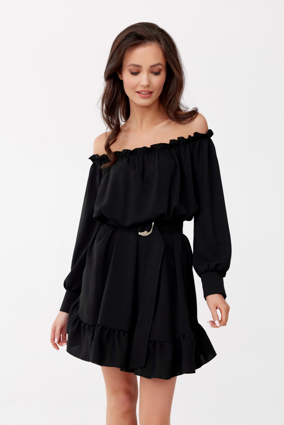 Cindy - off-the-shoulder dress with ruffles and adjustable belt CZA