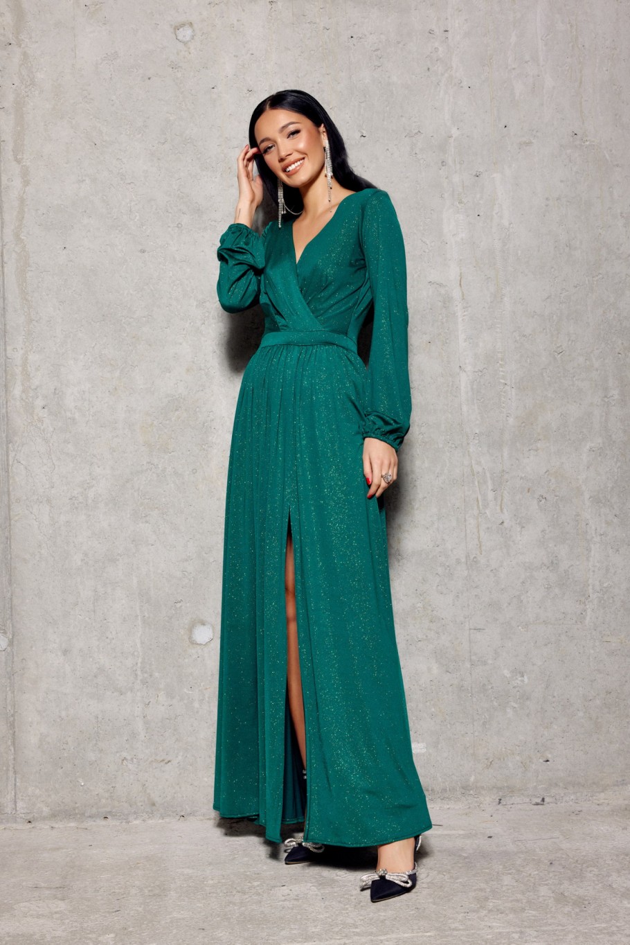 Tiffany - glitter maxi dress with long sleeves ZIE