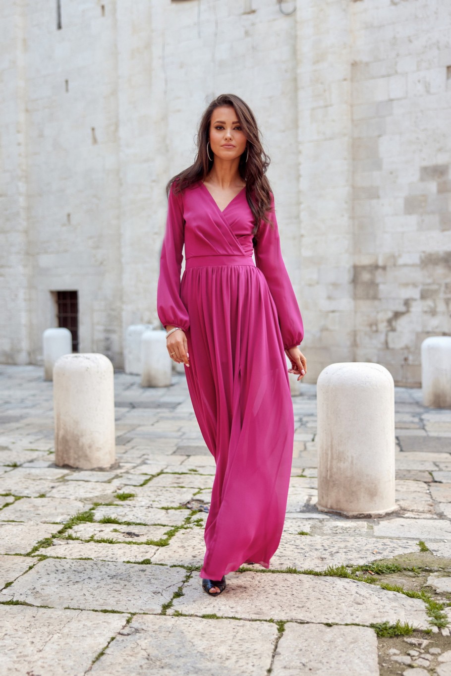 Stella - chiffon maxi dress with long sleeves and a tie at the back BIS