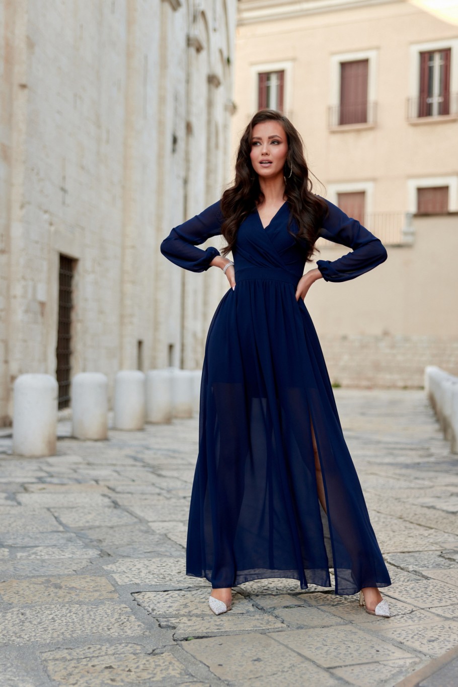 Stella - chiffon maxi dress with long sleeves and a tie at the back GRA