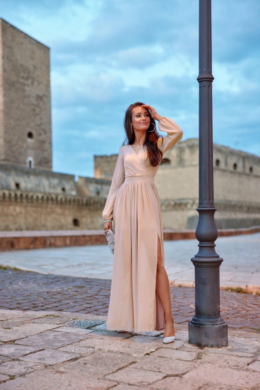 Stella - chiffon maxi dress with long sleeves and a tie at the back CAP