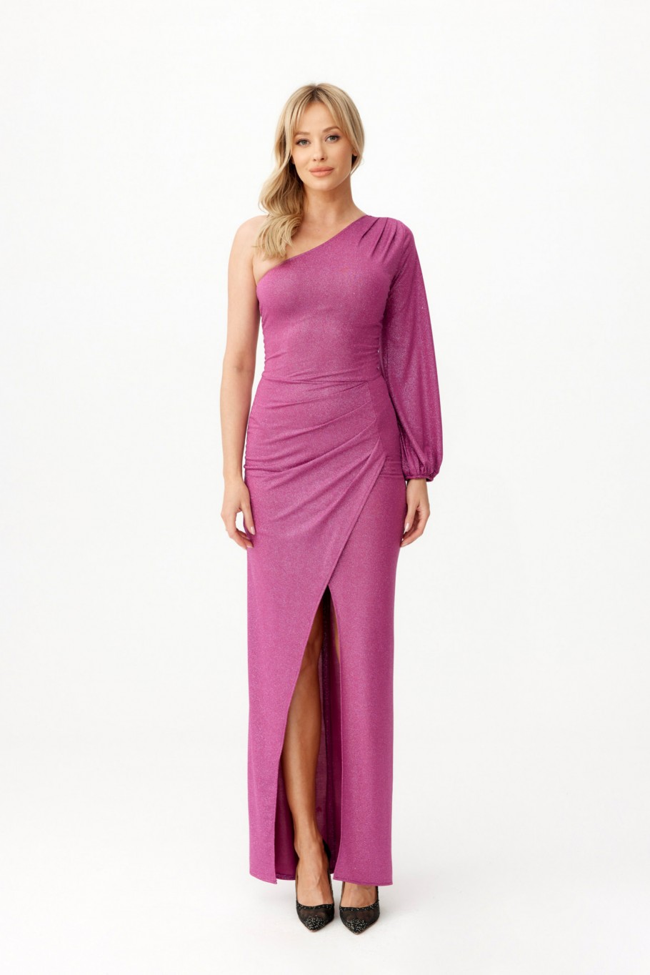 Natalie - glitter maxi dress with one-shoulder sleeves JAG